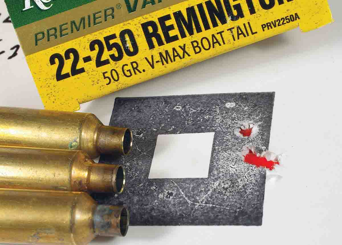 Remington’s standard .22-250 cartridges produced great accuracy when shot through the .22-250 Improved’s larger chamber during fireforming.